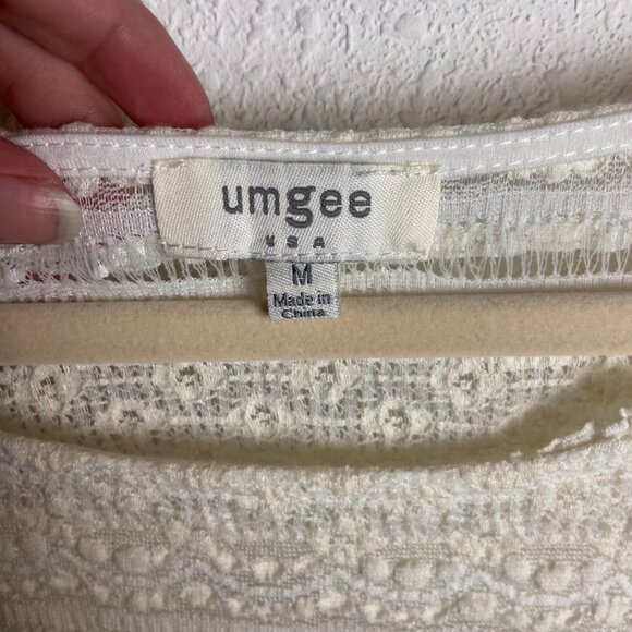 Umgee Size M Cream ivory lace Boho Lace Crochet Ruffle Top Blouse Cottage - Picture 7 of 8
